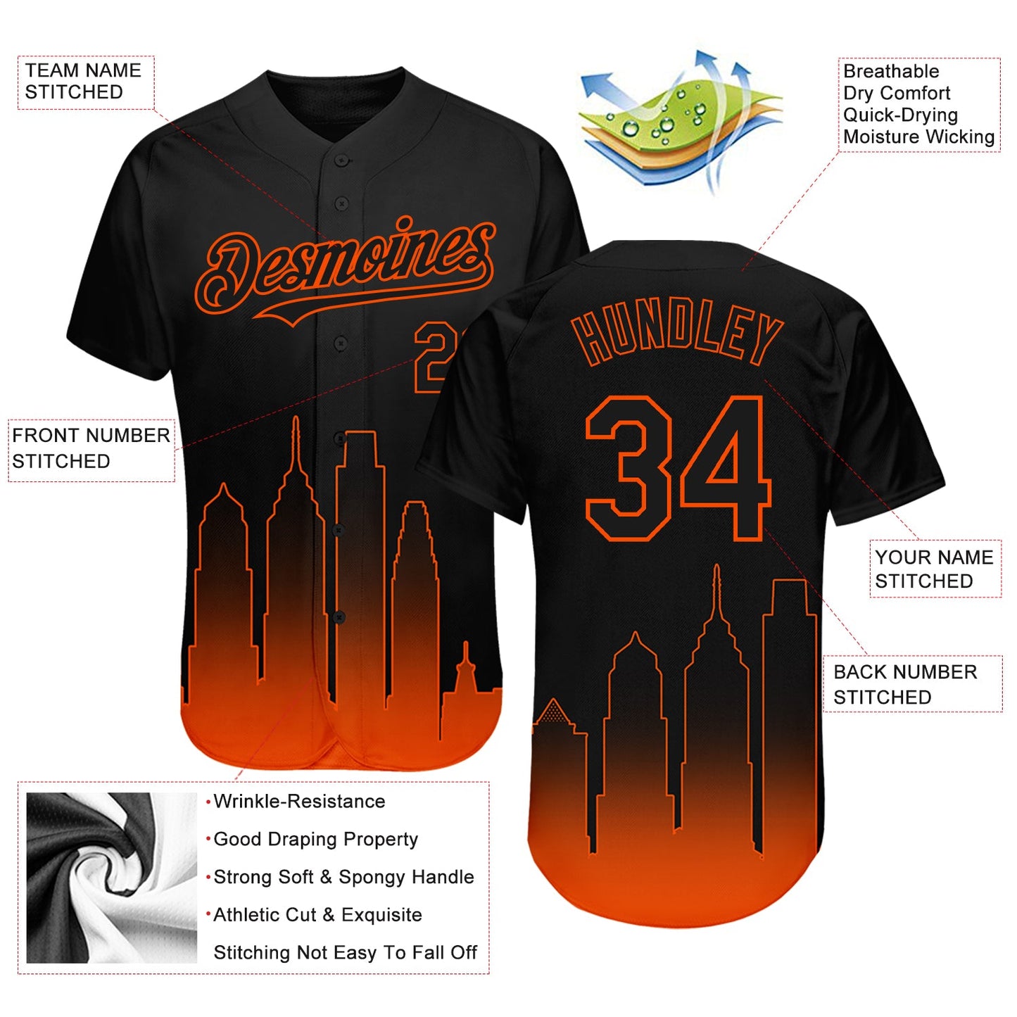 Custom Black Orange 3D Philadelphia City Edition Fade Fashion Authentic Baseball Jersey view 3