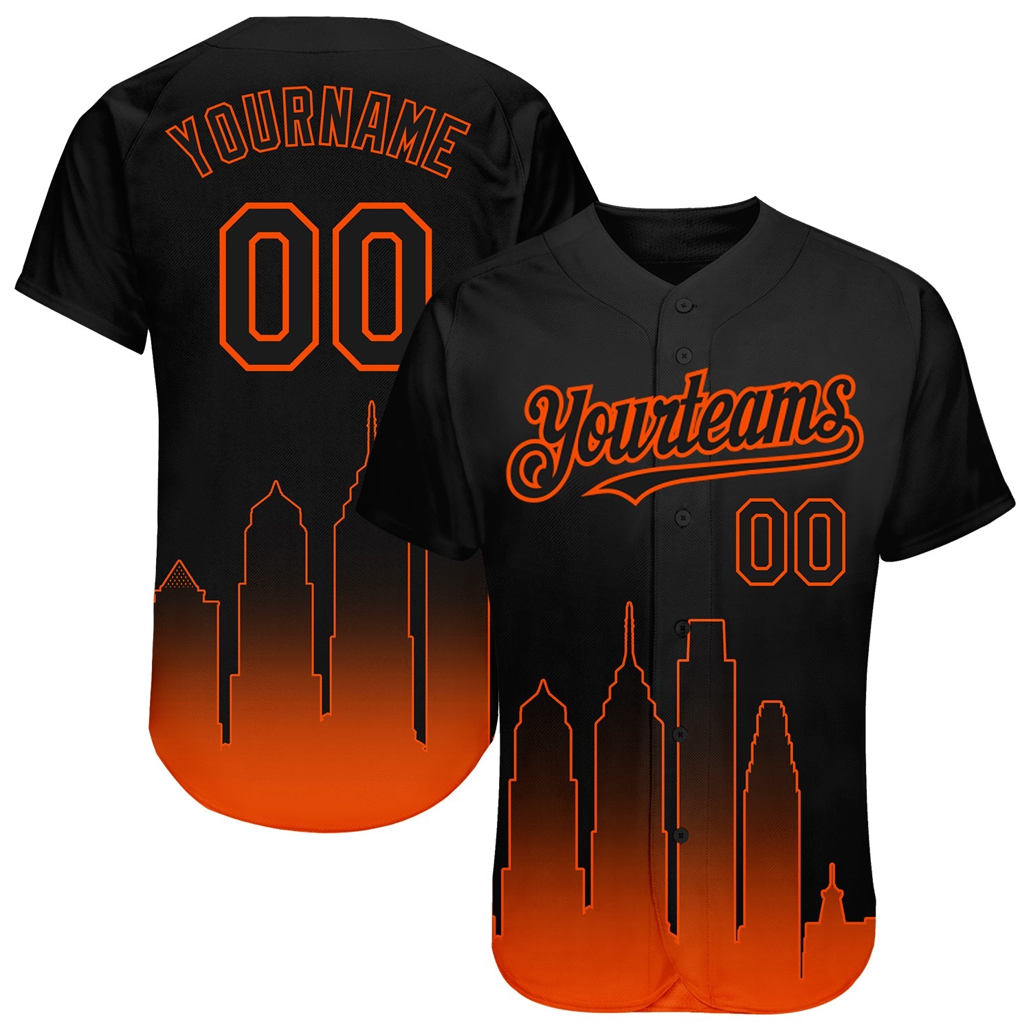 Custom Black Orange 3D Philadelphia City Edition Fade Fashion Authentic Baseball Jersey - Main View