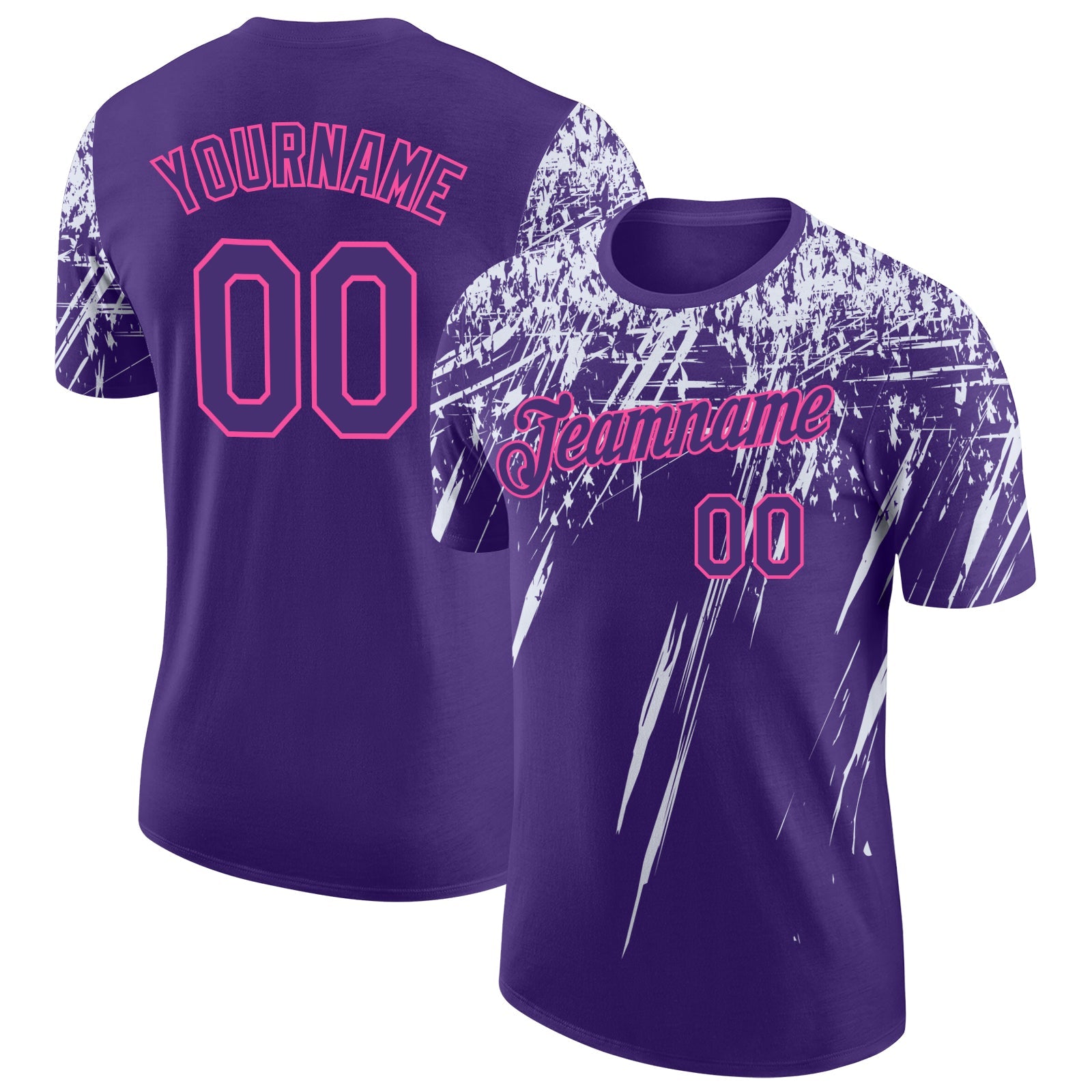 Custom Purple White-Pink Distressed Scratch Brush Stroke Performance T-Shirt - Main View