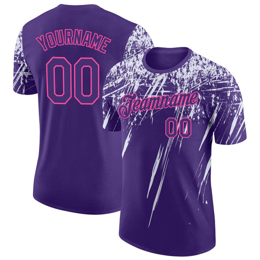 Custom Purple White-Pink Distressed Scratch Brush Stroke Performance T-Shirt - Main View