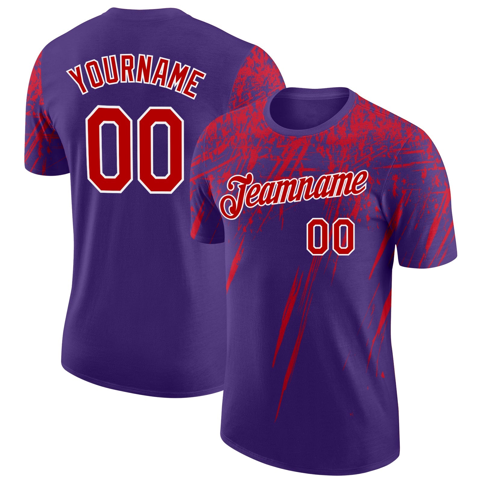Custom Purple Red-White Distressed Scratch Brush Stroke Performance T-Shirt - Main View