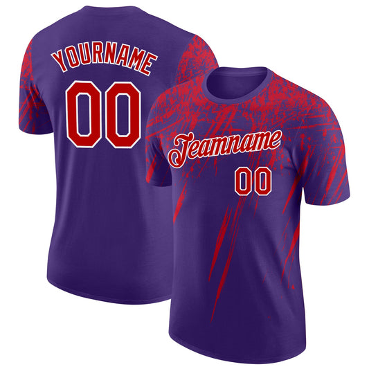 Custom Purple Red-White Distressed Scratch Brush Stroke Performance T-Shirt - Main View