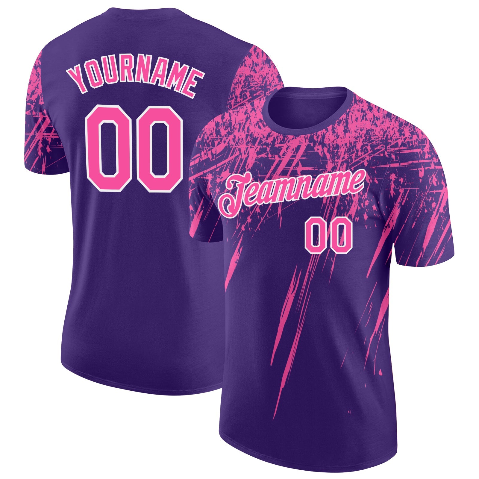 Custom Purple Pink-White Distressed Scratch Brush Stroke Performance T-Shirt - Main View