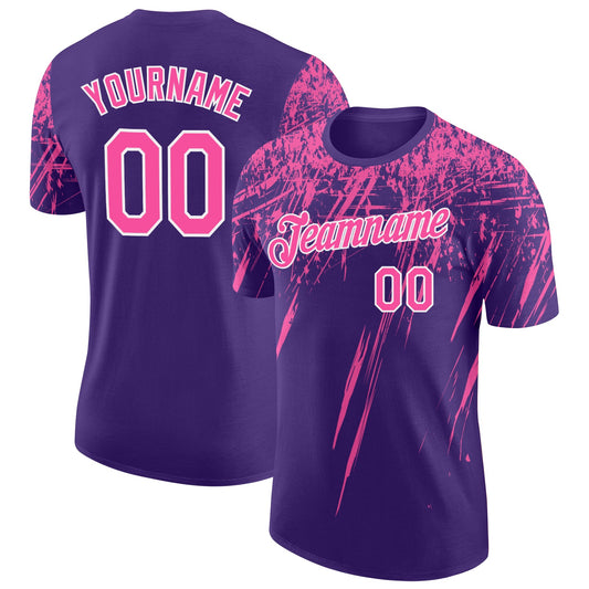 Custom Purple Pink-White Distressed Scratch Brush Stroke Performance T-Shirt - Main View