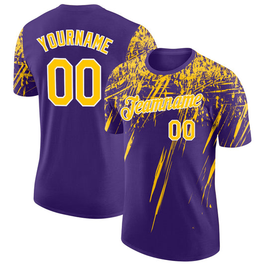Custom Purple Yellow-White Distressed Scratch Brush Stroke Performance T-Shirt - Main View