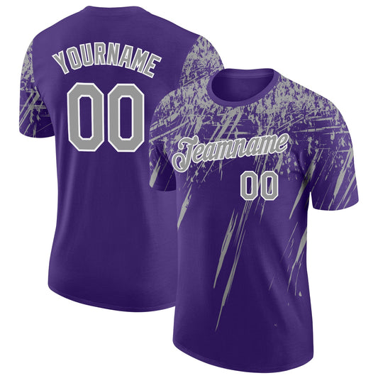 Custom Purple Gray-White Distressed Scratch Brush Stroke Performance T-Shirt - Main View