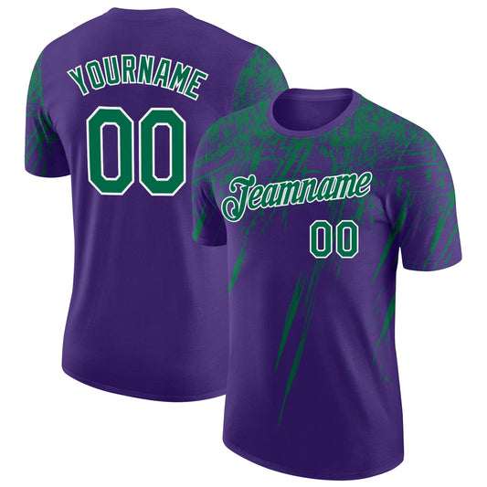 Custom Purple Kelly Green-White Distressed Scratch Brush Stroke Performance T-Shirt - Main View