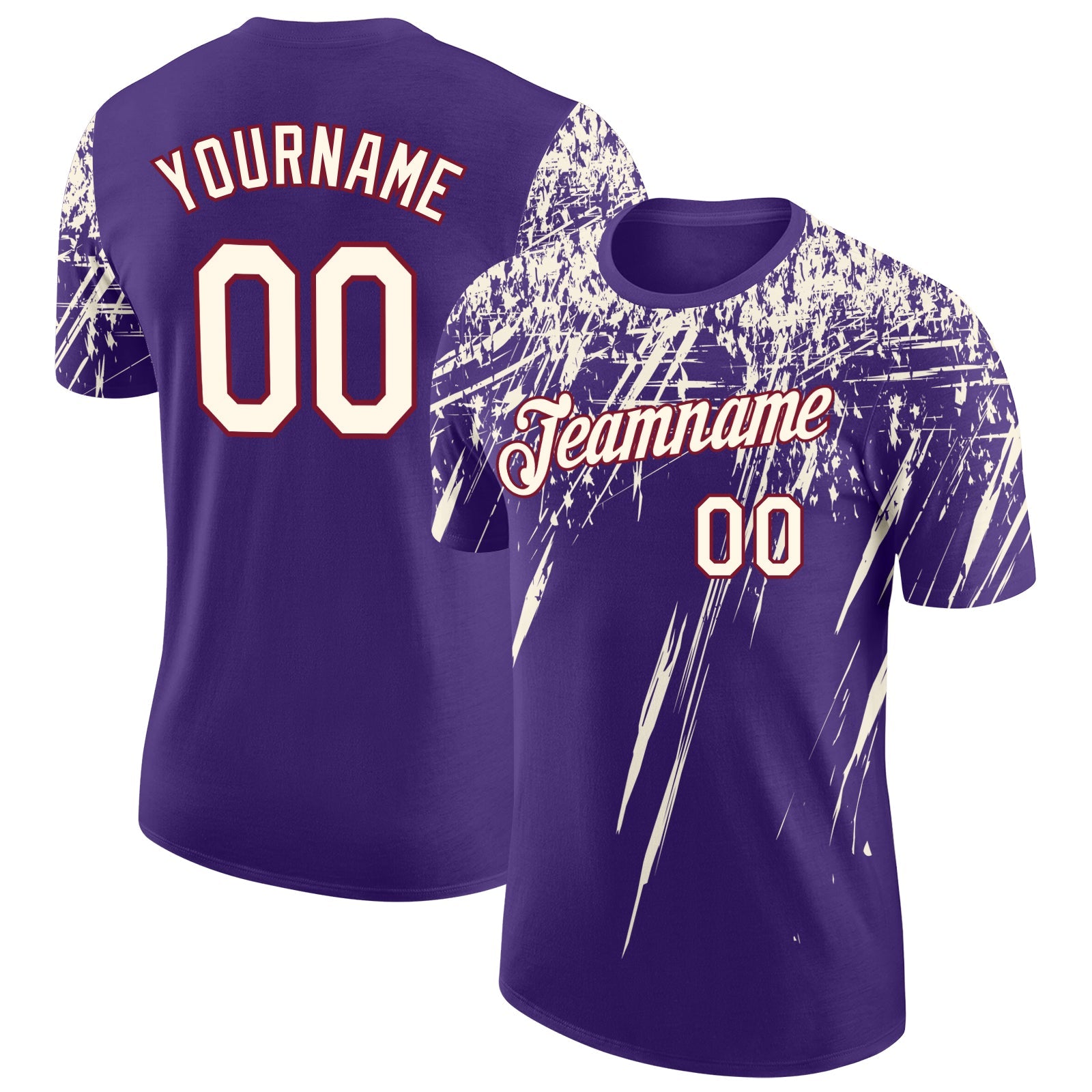 Custom Purple Cream-Crimson Distressed Scratch Brush Stroke Performance T-Shirt - Main View
