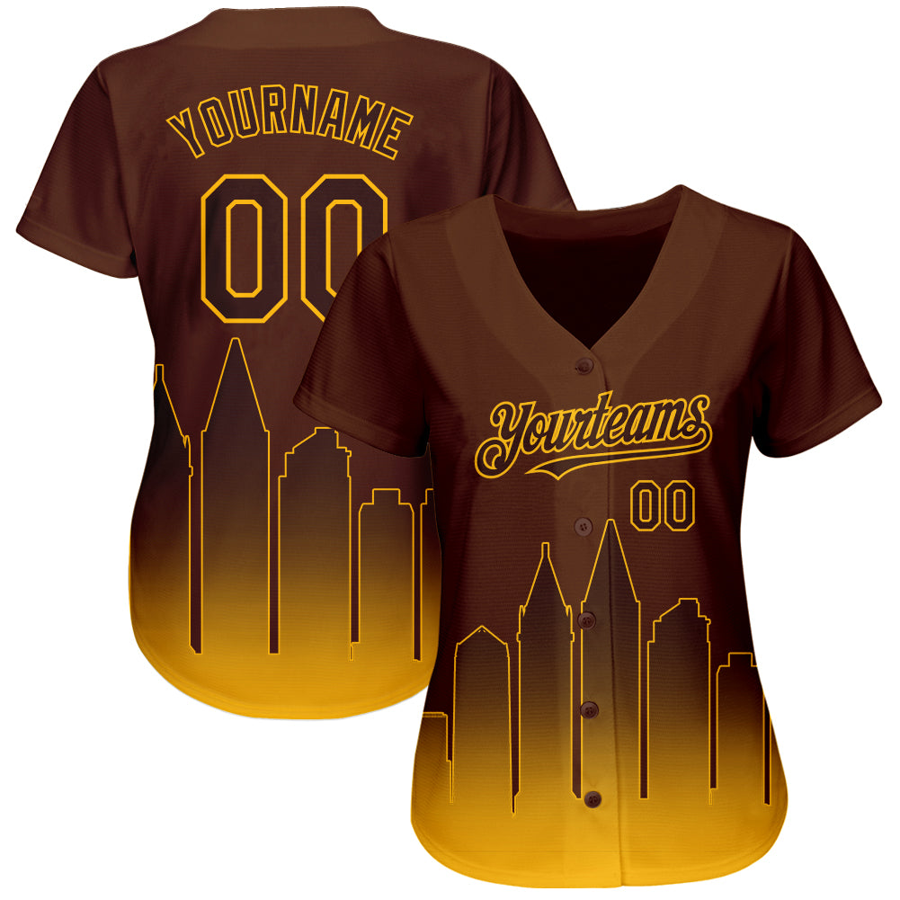 Custom Brown Gold 3D San Diego City Edition Fade Fashion Authentic Baseball Jersey view 2
