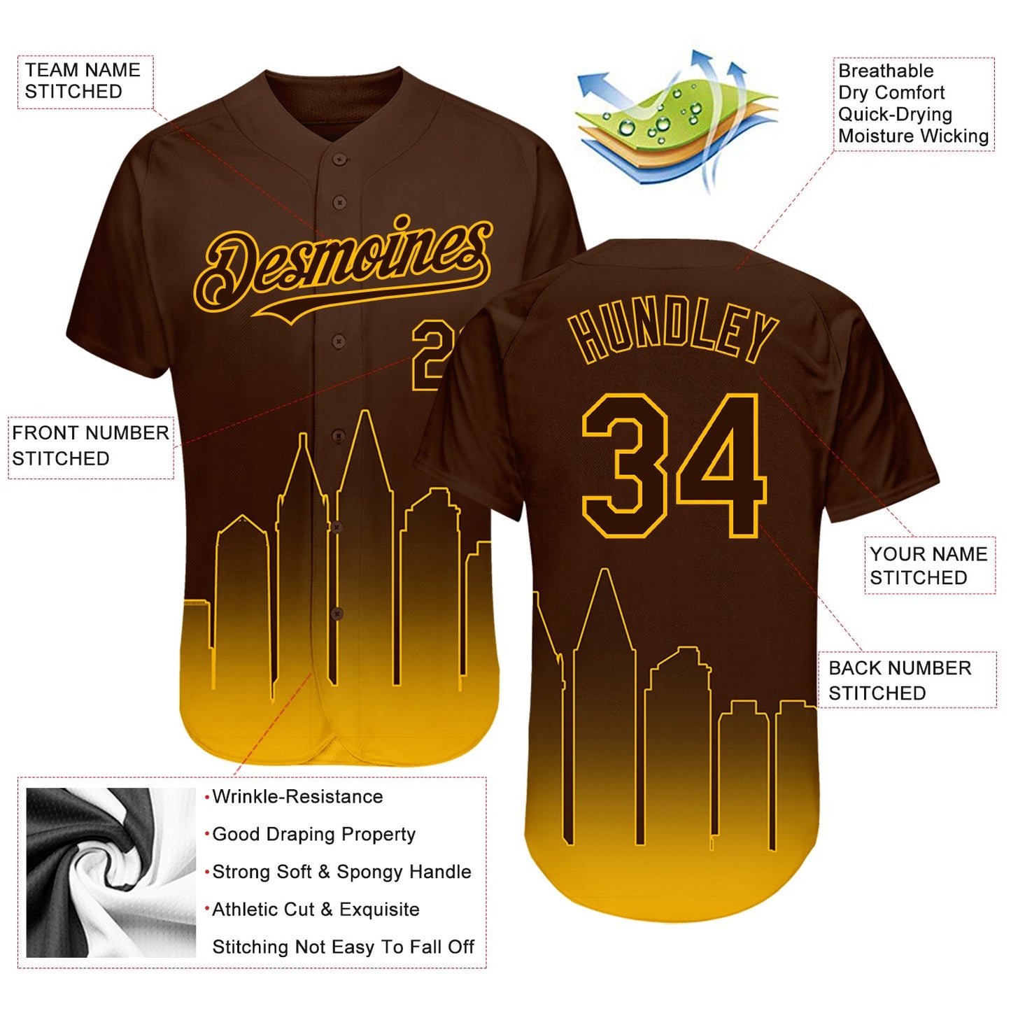 Custom Brown Gold 3D San Diego City Edition Fade Fashion Authentic Baseball Jersey view 3