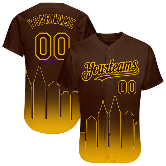 Custom Brown Gold 3D San Diego City Edition Fade Fashion Authentic Baseball Jersey - Main View