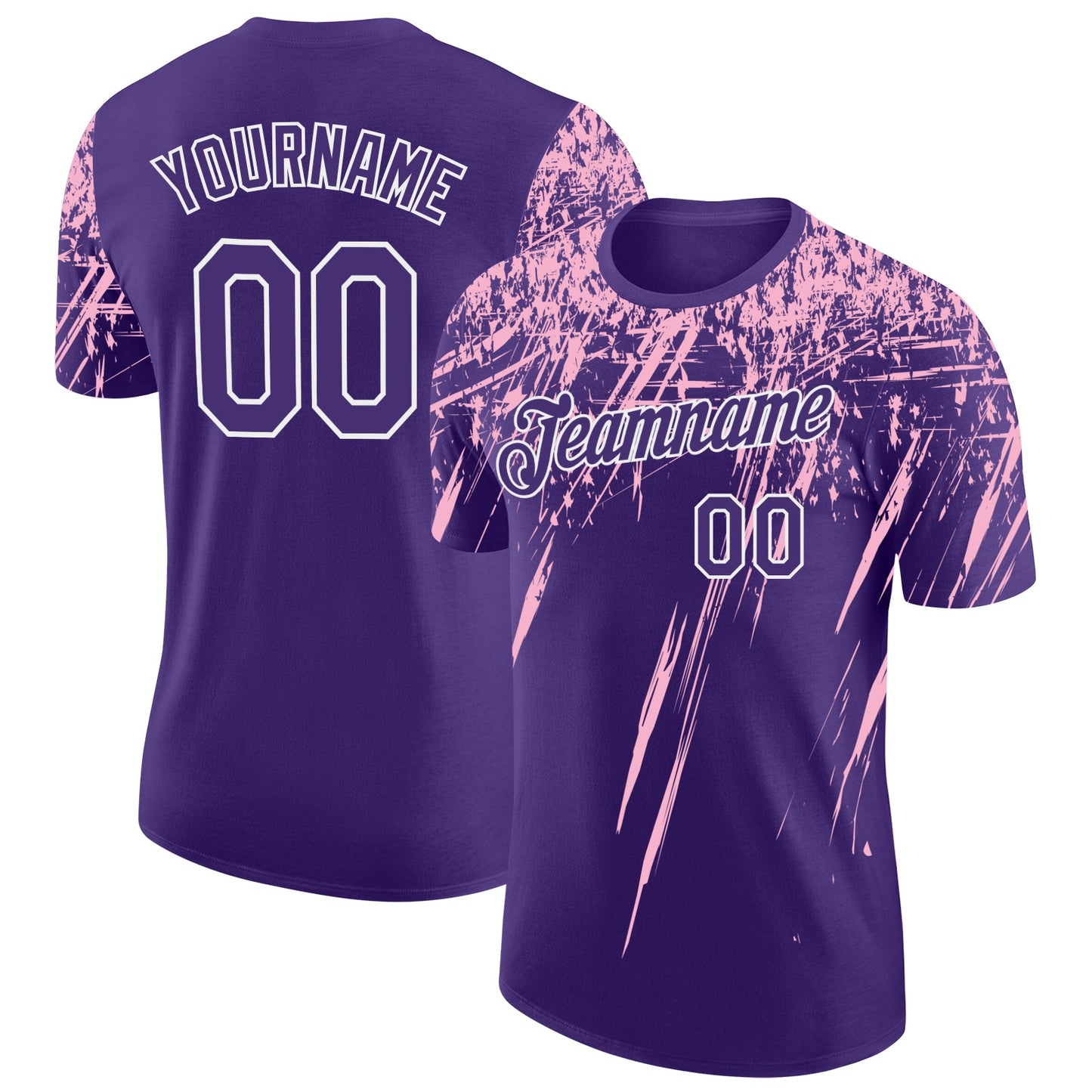 Custom Purple Light Pink-White Distressed Scratch Brush Stroke Performance T-Shirt - Main View