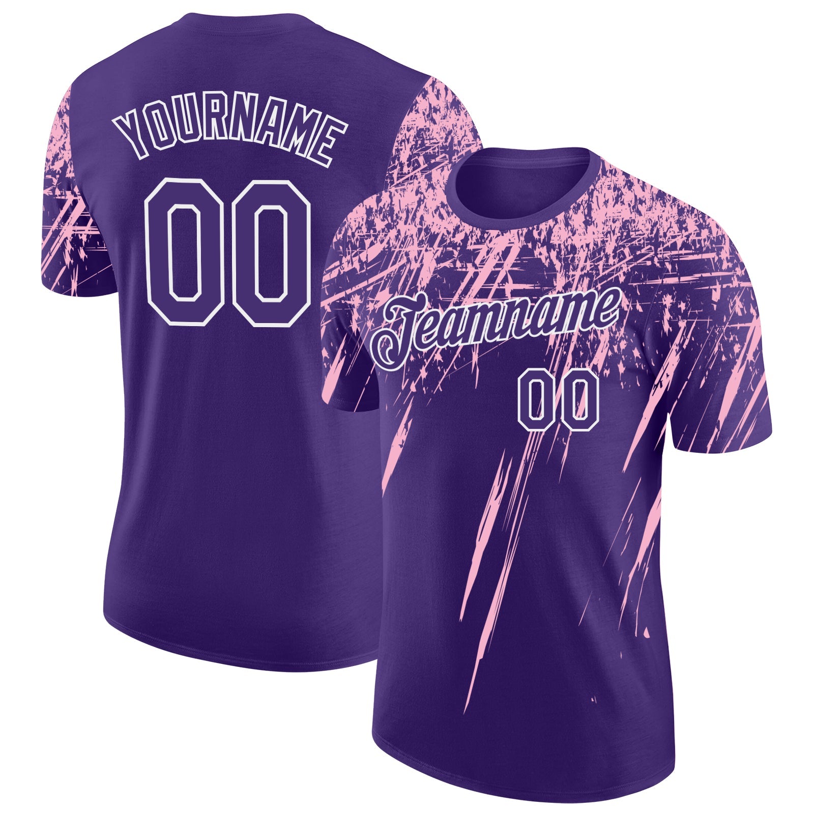 Custom Purple Light Pink-White Distressed Scratch Brush Stroke Performance T-Shirt - Main View