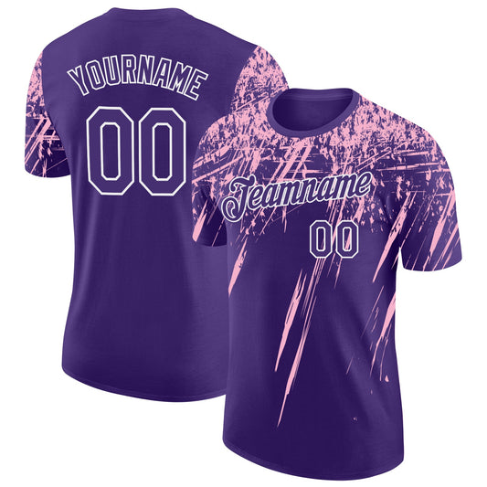 Custom Purple Light Pink-White Distressed Scratch Brush Stroke Performance T-Shirt - Main View