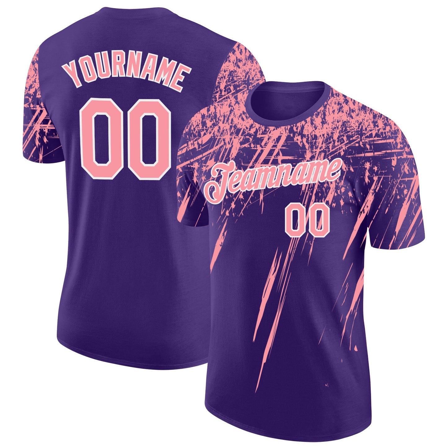 Custom Purple Medium Pink-White Distressed Scratch Brush Stroke Performance T-Shirt - Main View