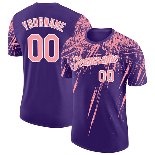 Custom Purple Medium Pink-White Distressed Scratch Brush Stroke Performance T-Shirt - Main View