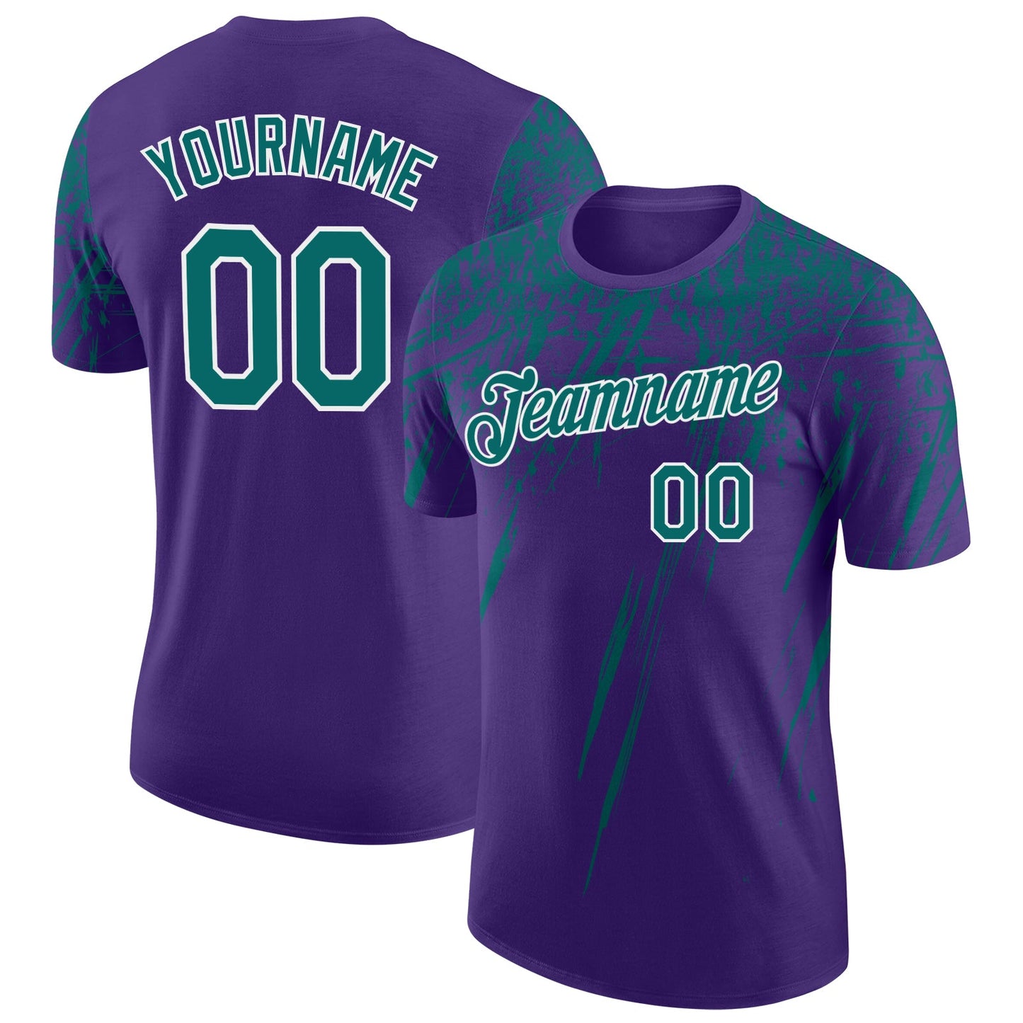 Custom Purple Teal-White Distressed Scratch Brush Stroke Performance T-Shirt - Main View