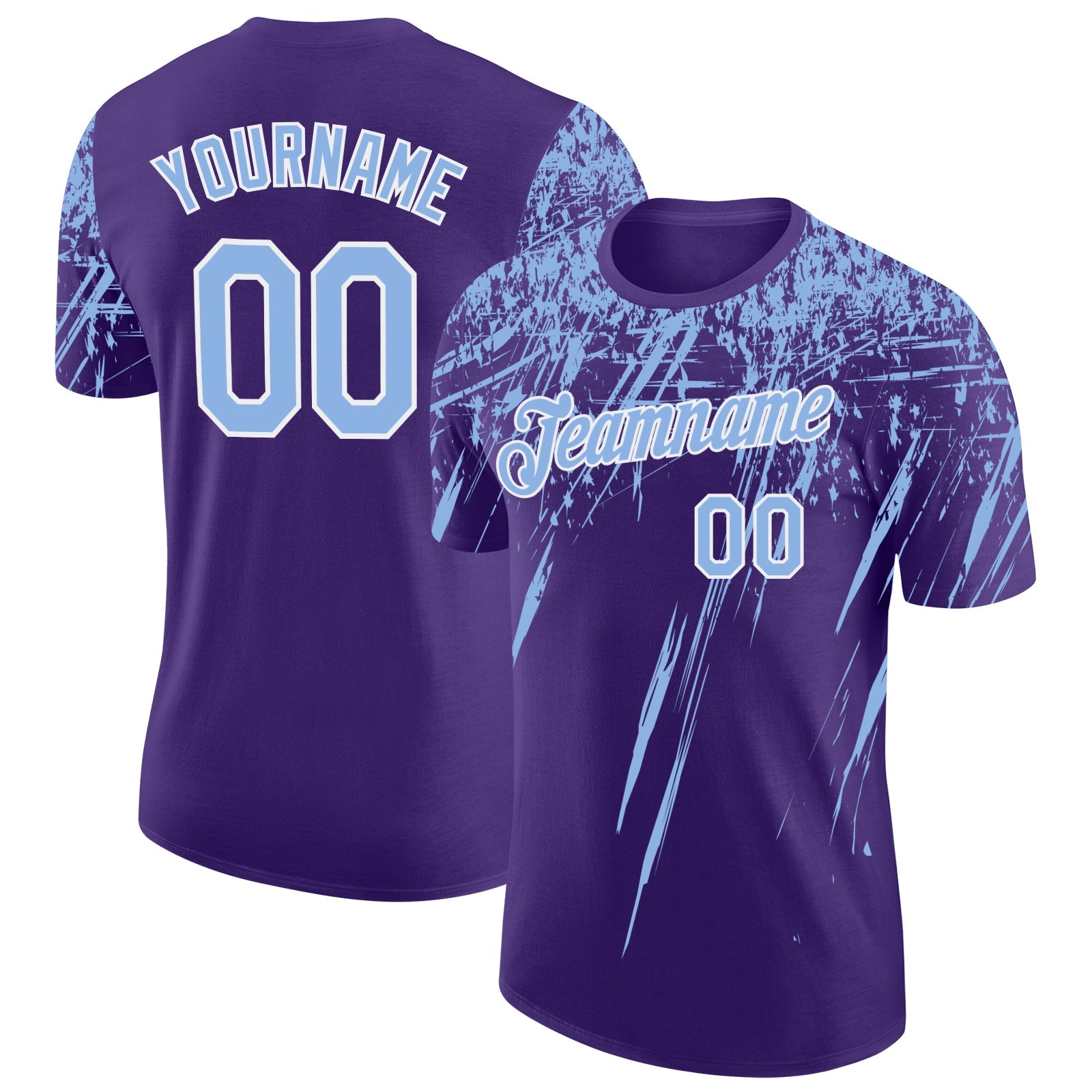 Custom Purple Light Blue-White Distressed Scratch Brush Stroke Performance T-Shirt - Main View