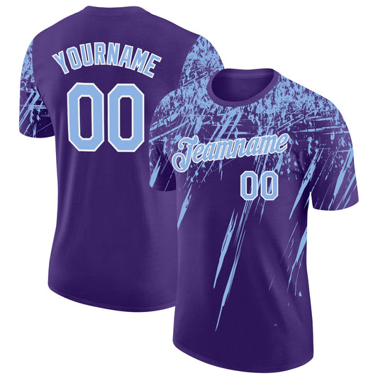 Custom Purple Light Blue-White Distressed Scratch Brush Stroke Performance T-Shirt - Main View