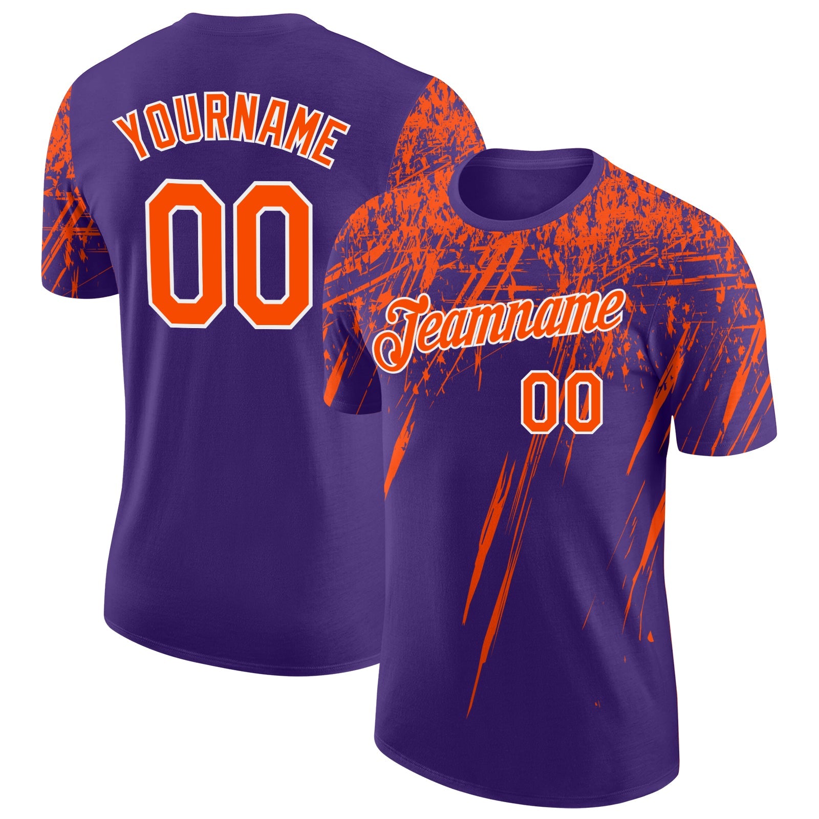 Custom Purple Orange-White Distressed Scratch Brush Stroke Performance T-Shirt - Main View
