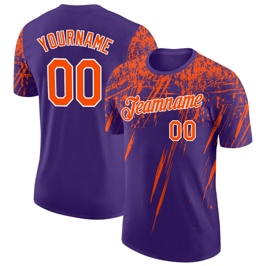 Custom Purple Orange-White Distressed Scratch Brush Stroke Performance T-Shirt - Main View
