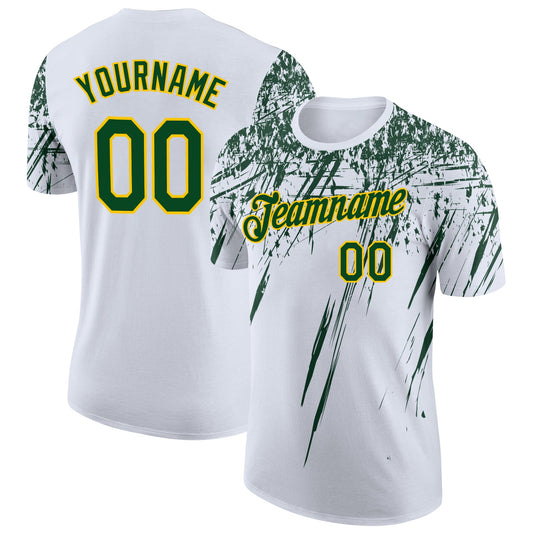 Custom White Green-Yellow Distressed Scratch Brush Stroke Performance T-Shirt - Main View
