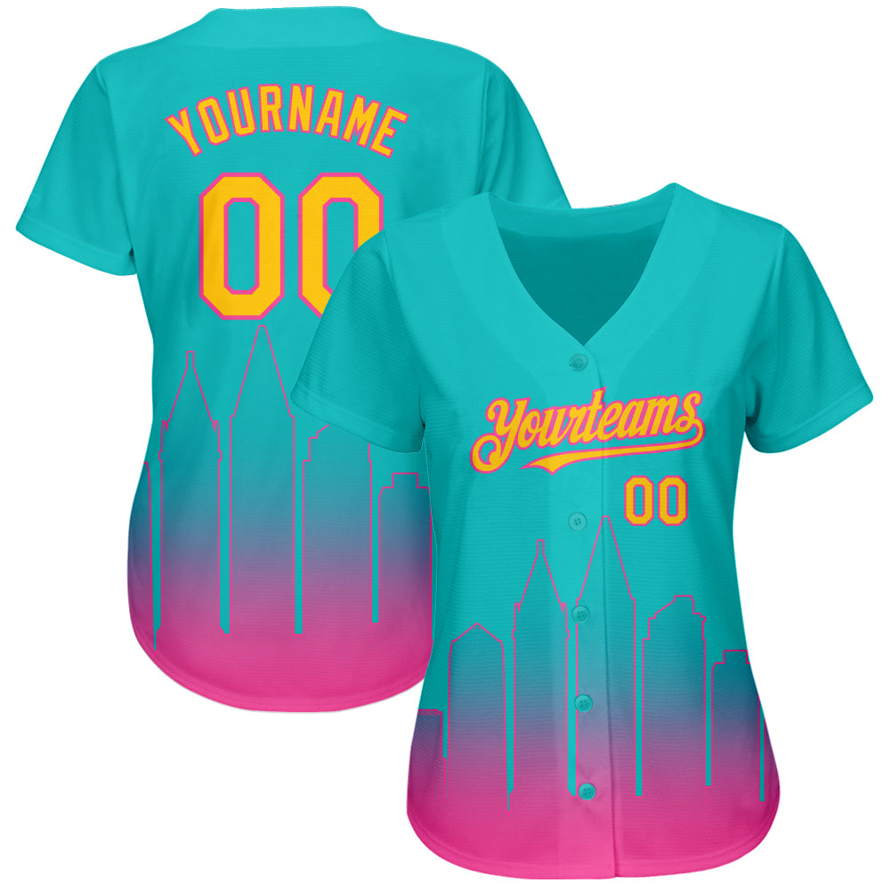 Custom Aqua Yellow-Pink 3D San Diego City Edition Fade Fashion Authentic Baseball Jersey view 3
