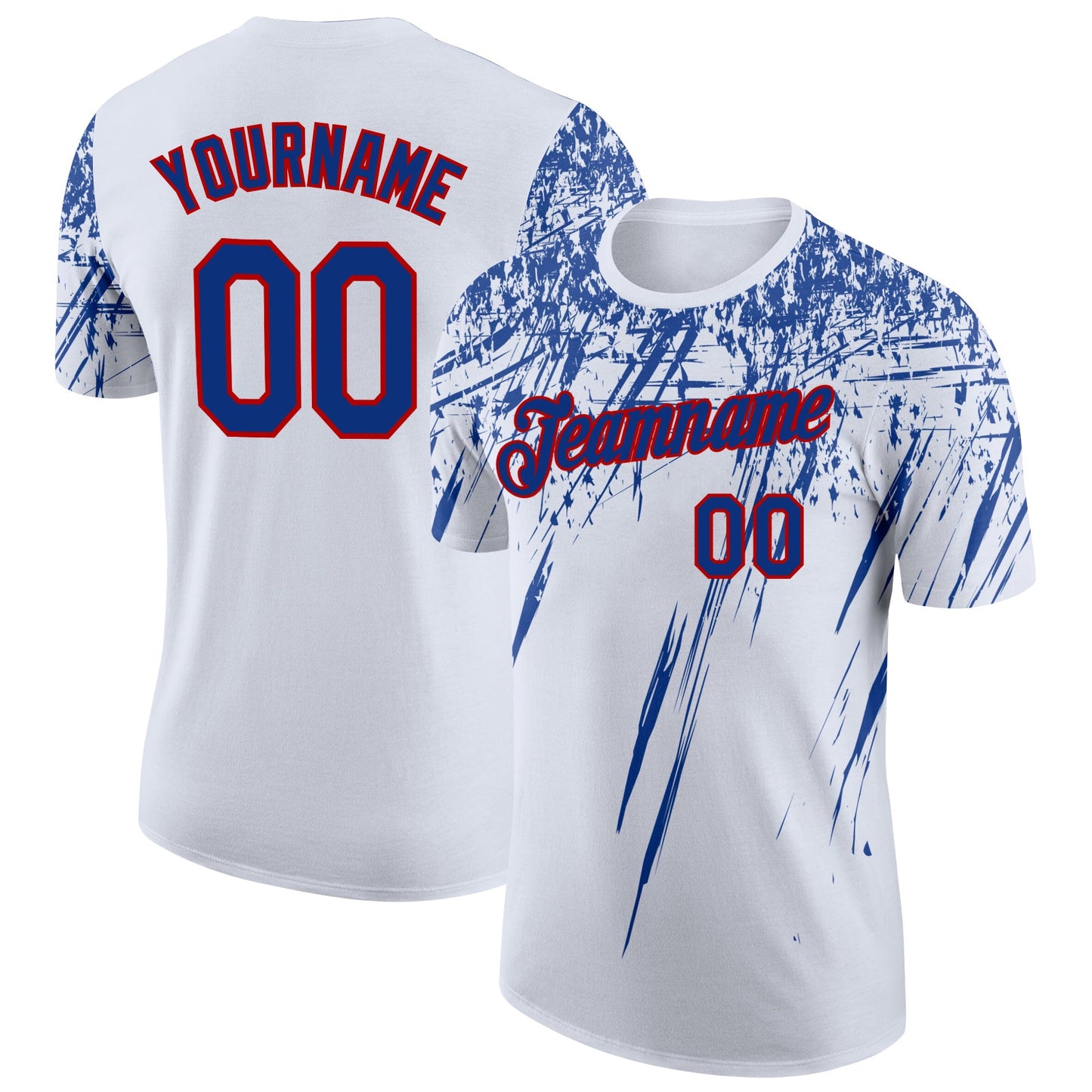 Custom White Royal-Red Distressed Scratch Brush Stroke Performance T-Shirt - Main View