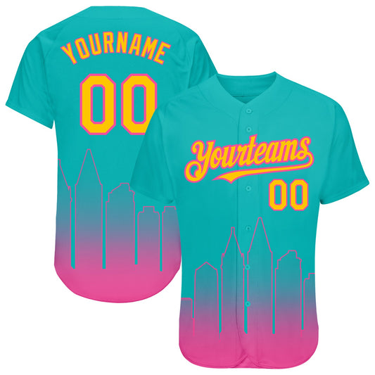 Custom Aqua Yellow-Pink 3D San Diego City Edition Fade Fashion Authentic Baseball Jersey - Main View