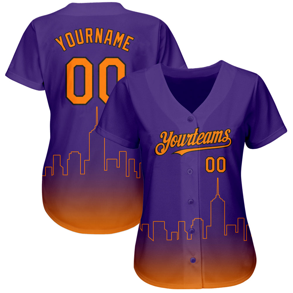 Custom Purple Bay Orange-Black 3D Phoenix City Edition Fade Fashion Authentic Baseball Jersey view 2