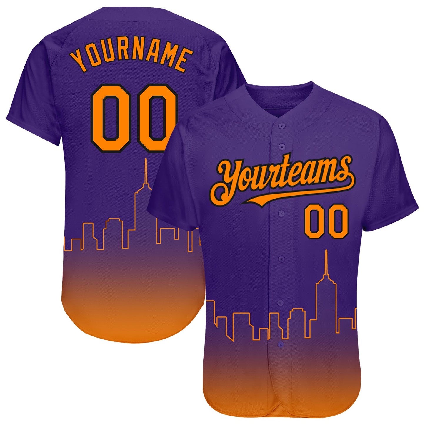Custom Purple Bay Orange-Black 3D Phoenix City Edition Fade Fashion Authentic Baseball Jersey - Main View