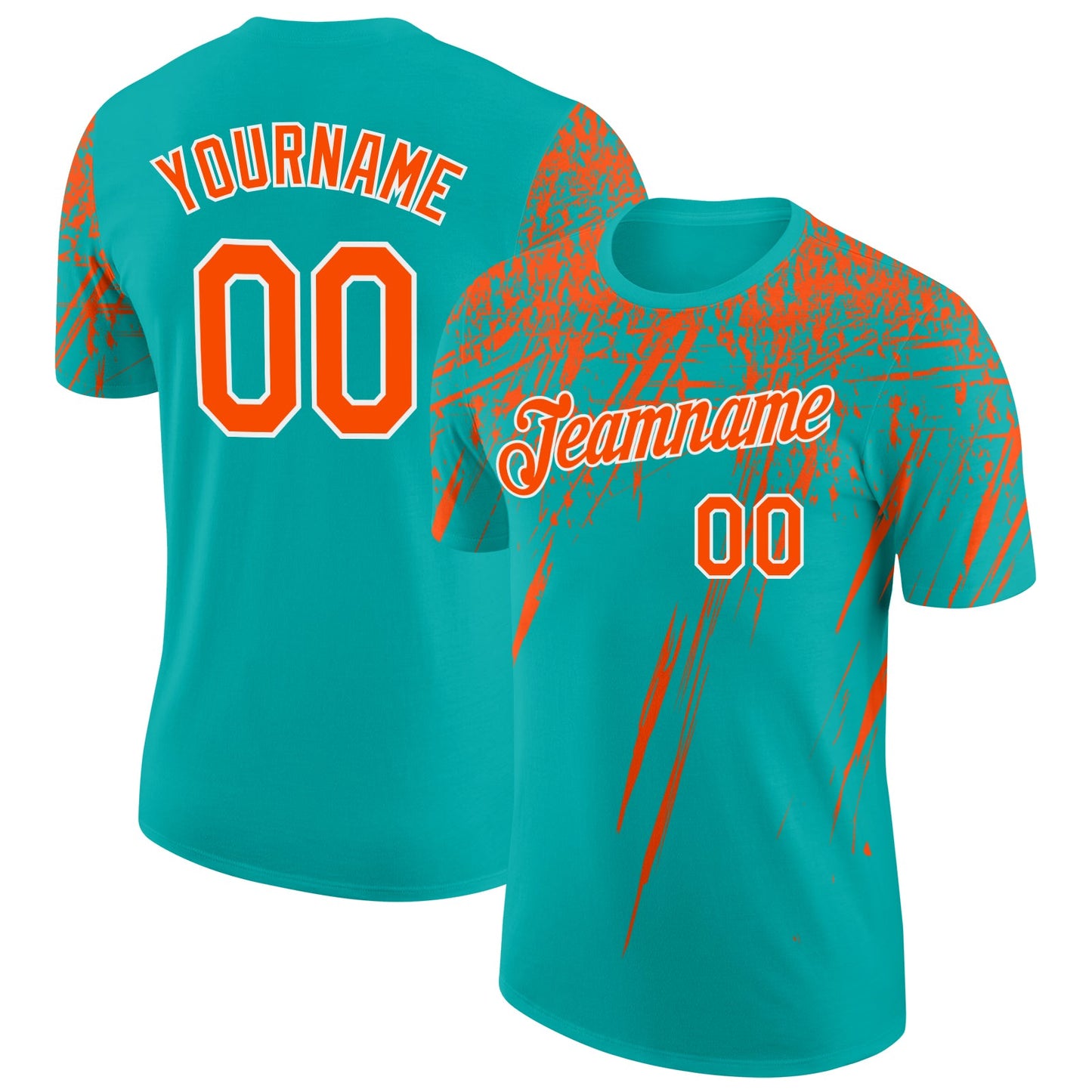 Custom Aqua Orange-White Distressed Scratch Brush Stroke Performance T-Shirt - Main View