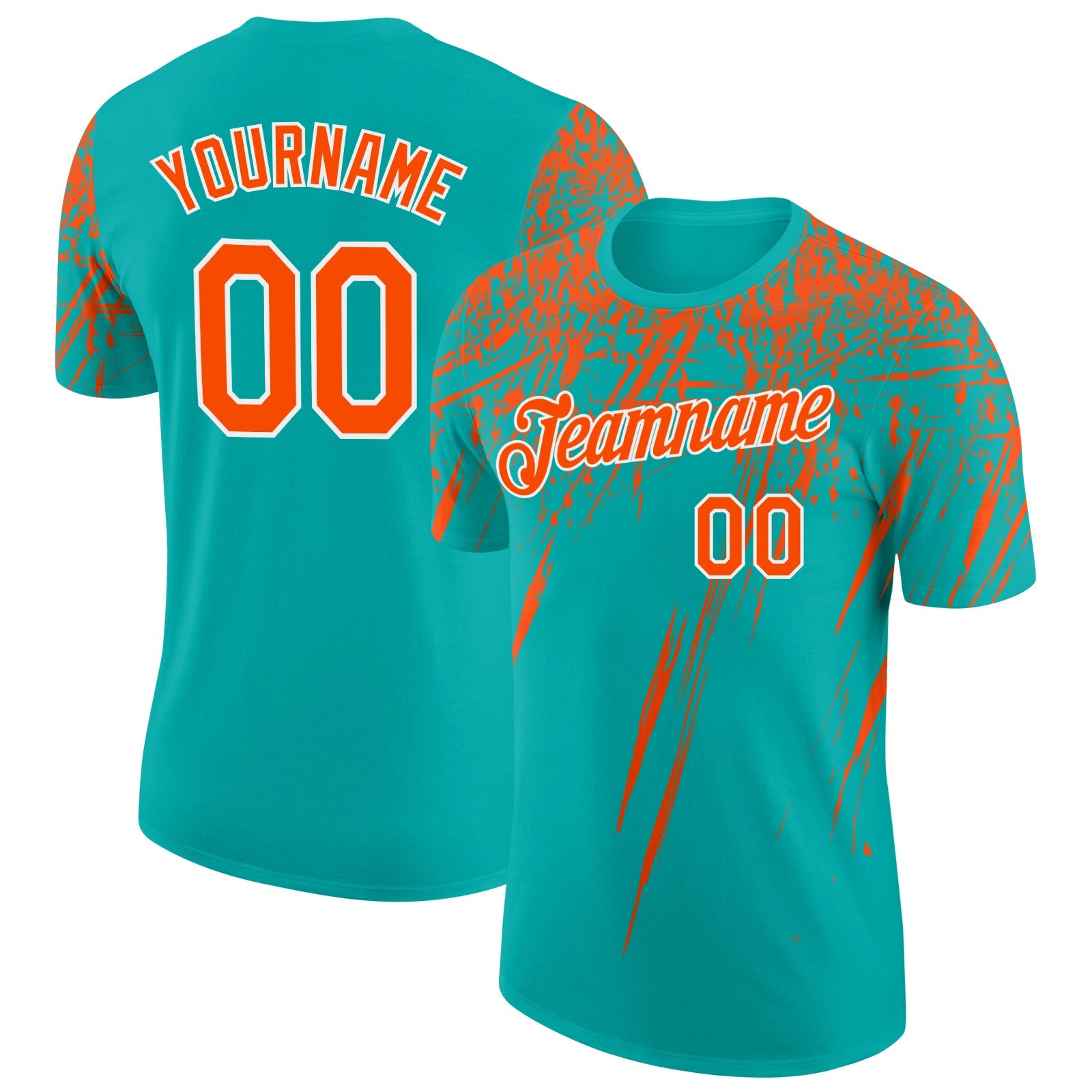 Custom Aqua Orange-White Distressed Scratch Brush Stroke Performance T-Shirt - Main View