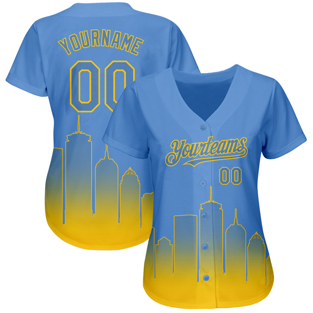 Custom Light Blue Yellow 3D Boston City Edition Fade Fashion Authentic Baseball Jersey view 2