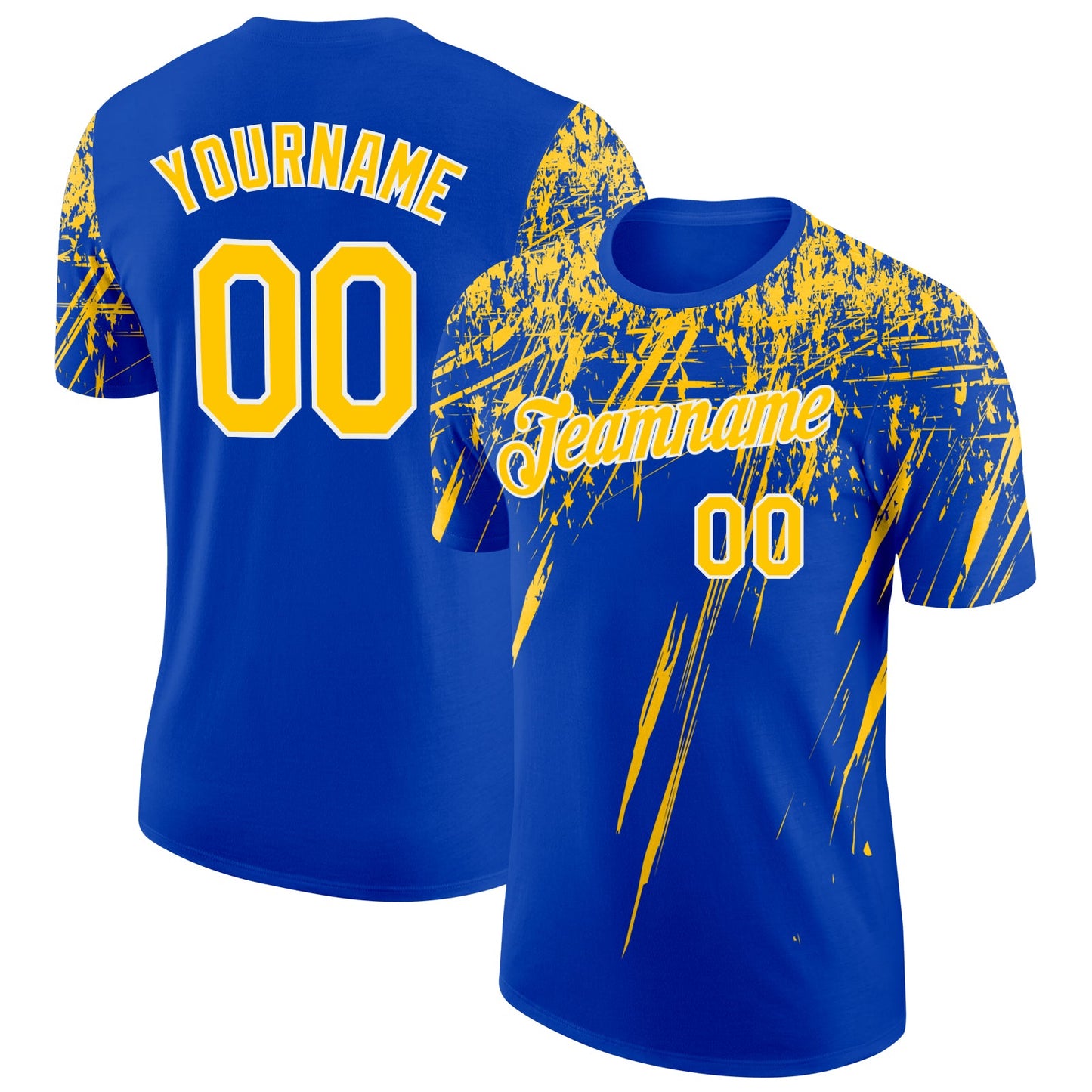 Custom Thunder Blue Yellow-White Distressed Scratch Brush Stroke Performance T-Shirt - Main View