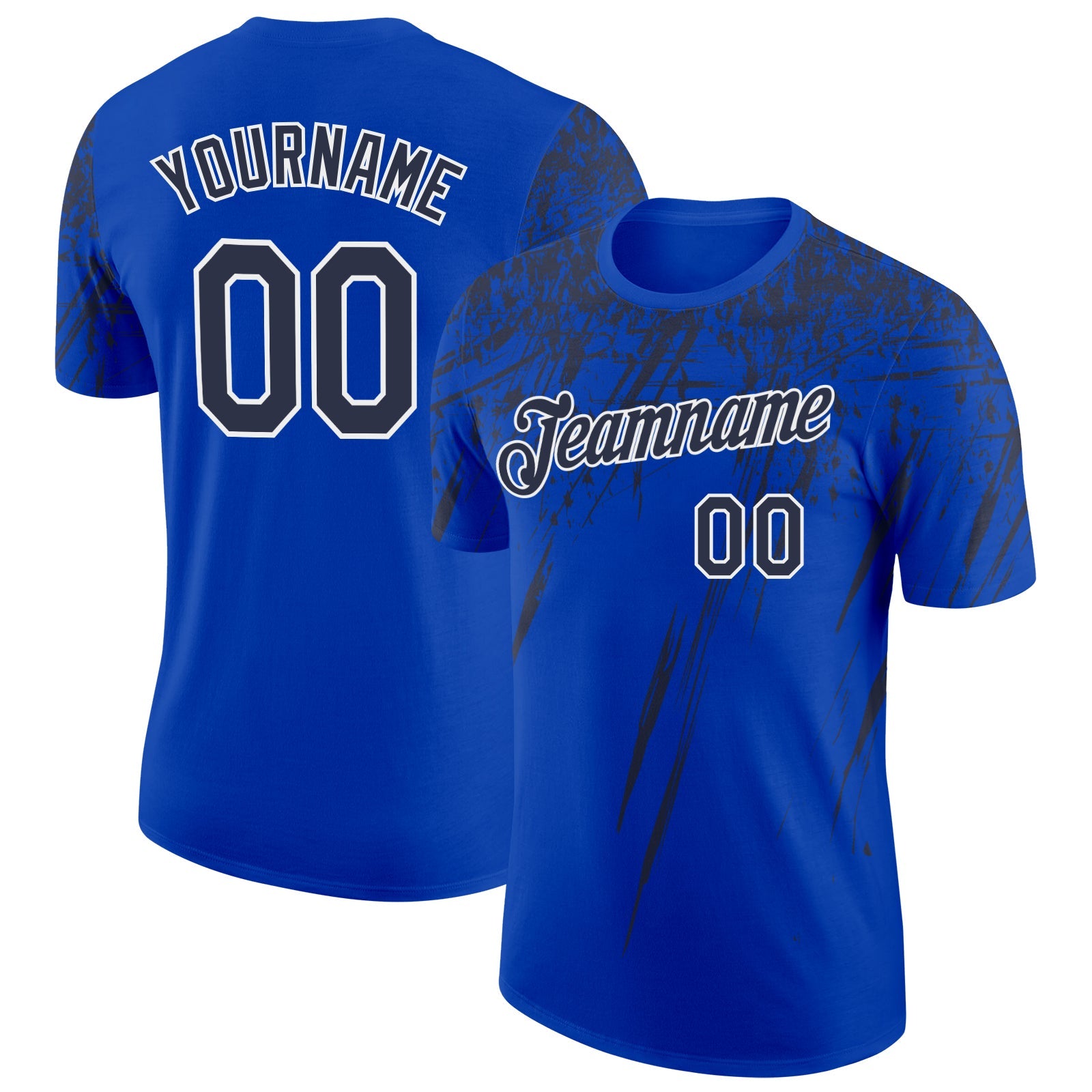 Custom Thunder Blue Navy-White Distressed Scratch Brush Stroke Performance T-Shirt - Main View