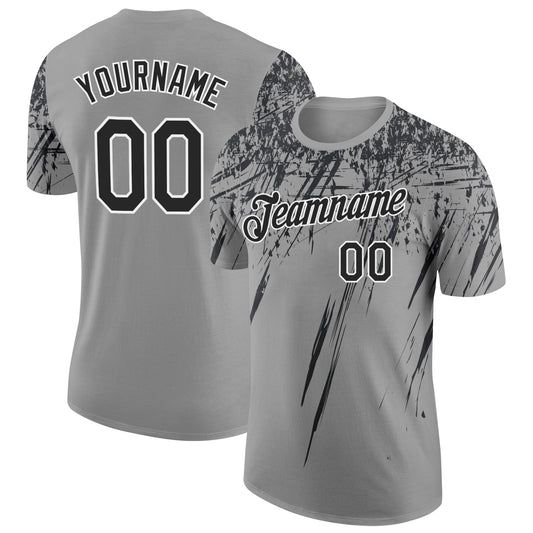 Custom Gray Black-White Distressed Scratch Brush Stroke Performance T-Shirt - Main View