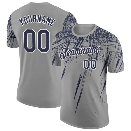 Custom Gray Navy-White Distressed Scratch Brush Stroke Performance T-Shirt - Main View