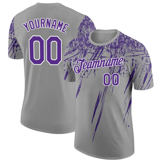 Custom Gray Purple-White Distressed Scratch Brush Stroke Performance T-Shirt - Main View