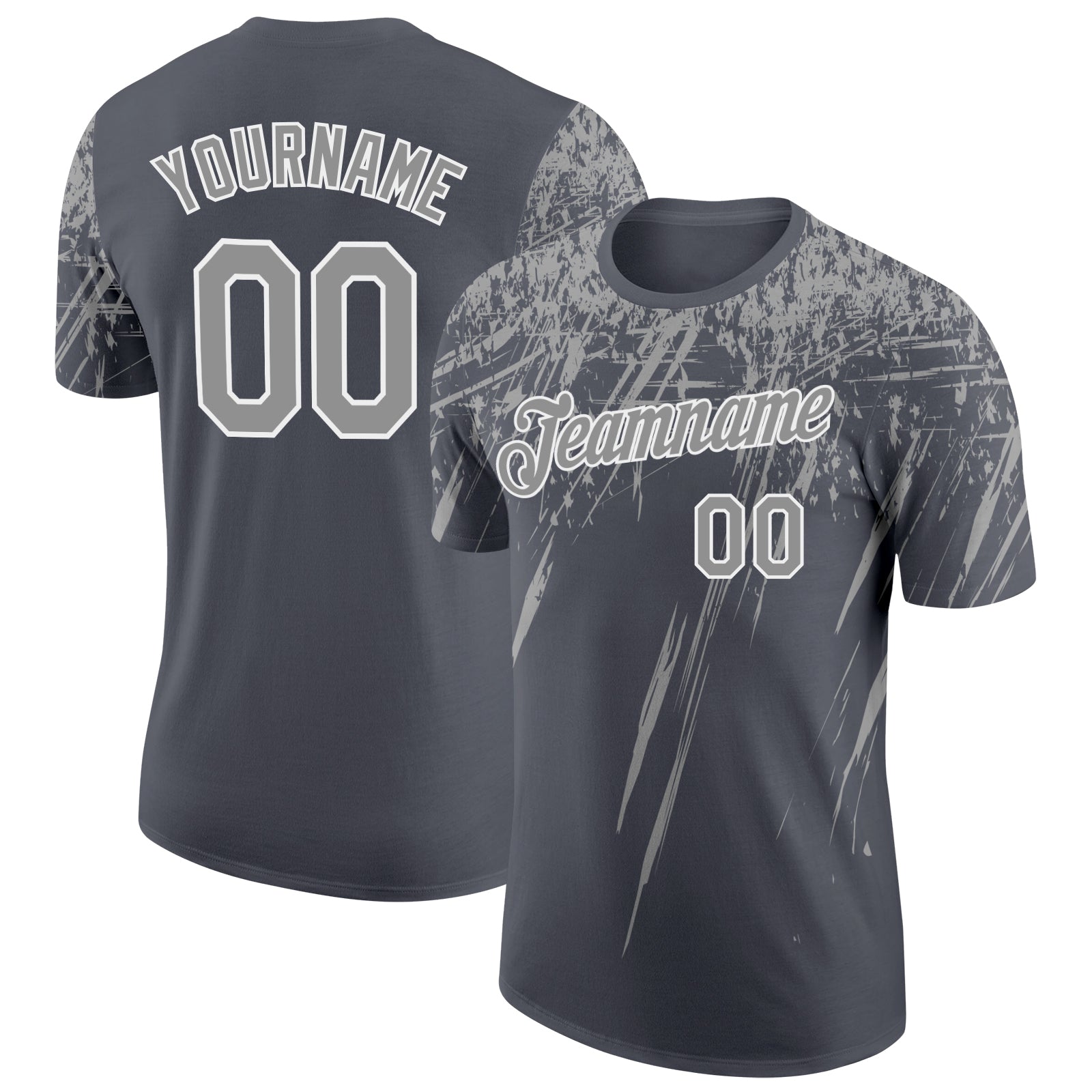 Custom Steel Gray Gray-White Distressed Scratch Brush Stroke Performance T-Shirt - Main View