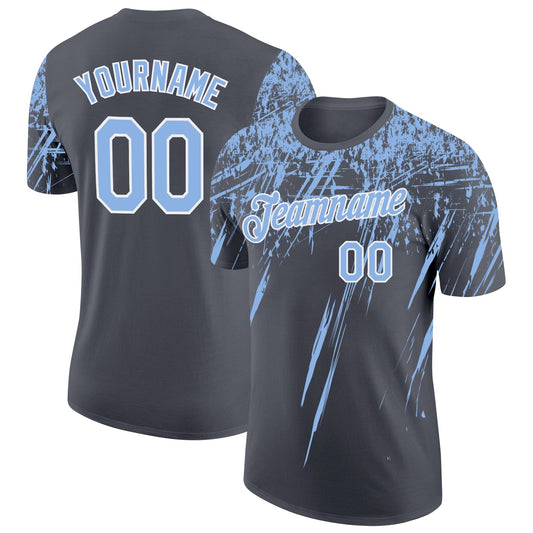Custom Steel Gray Light Blue-White Distressed Scratch Brush Stroke Performance T-Shirt - Main View
