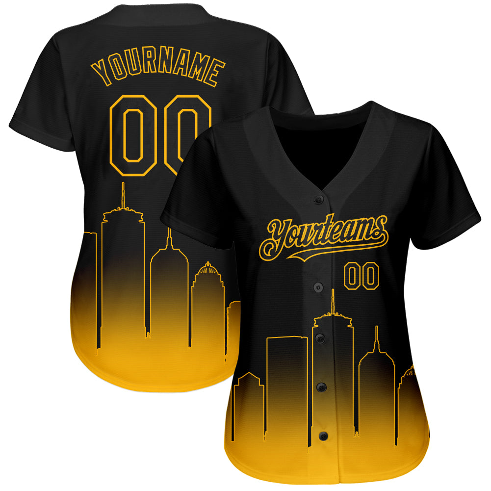 Custom Black Gold 3D Boston City Edition Fade Fashion Authentic Baseball Jersey view 2
