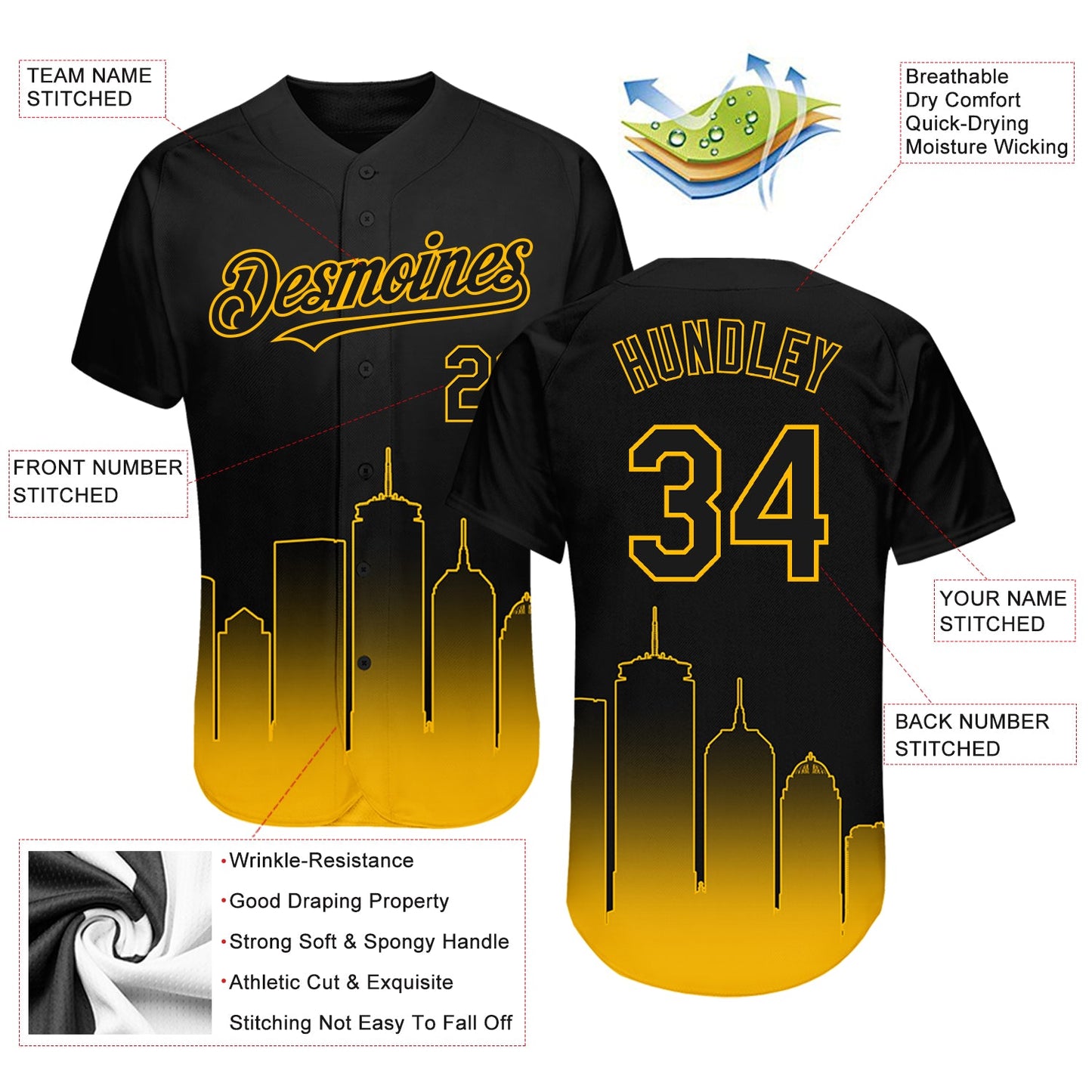 Custom Black Gold 3D Boston City Edition Fade Fashion Authentic Baseball Jersey view 3