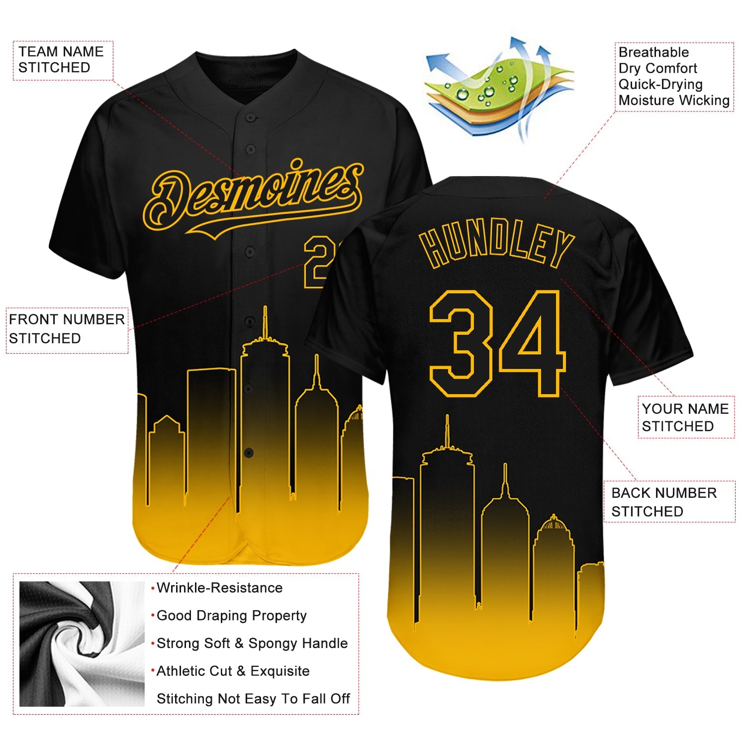 Custom Black Gold 3D Boston City Edition Fade Fashion Authentic Baseball Jersey view 3