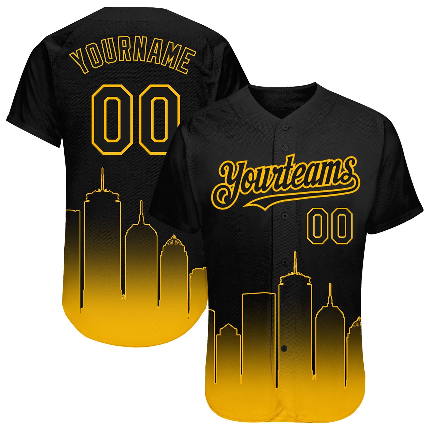 Custom Black Gold 3D Boston City Edition Fade Fashion Authentic Baseball Jersey - Main View