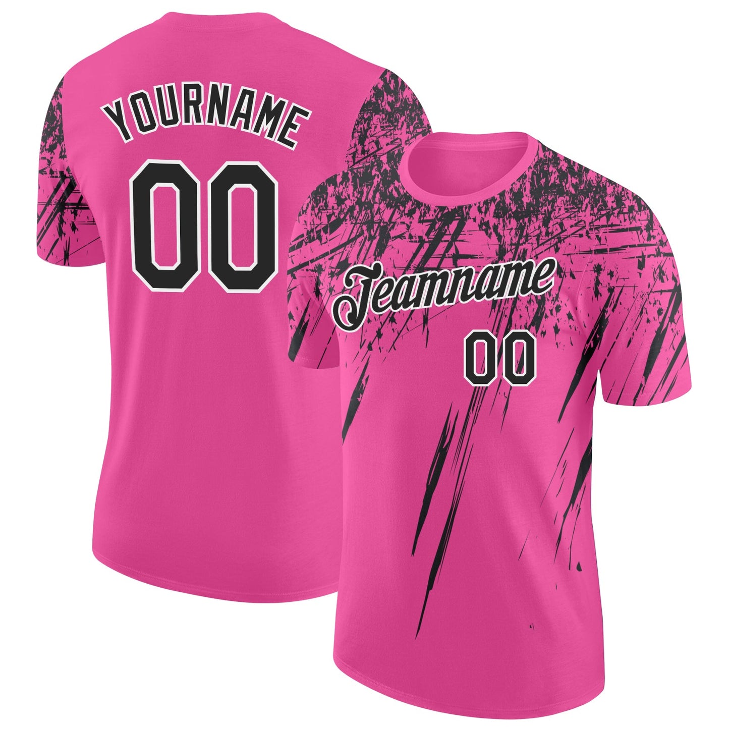 Custom Pink Black-White Distressed Scratch Brush Stroke Performance T-Shirt - Main View