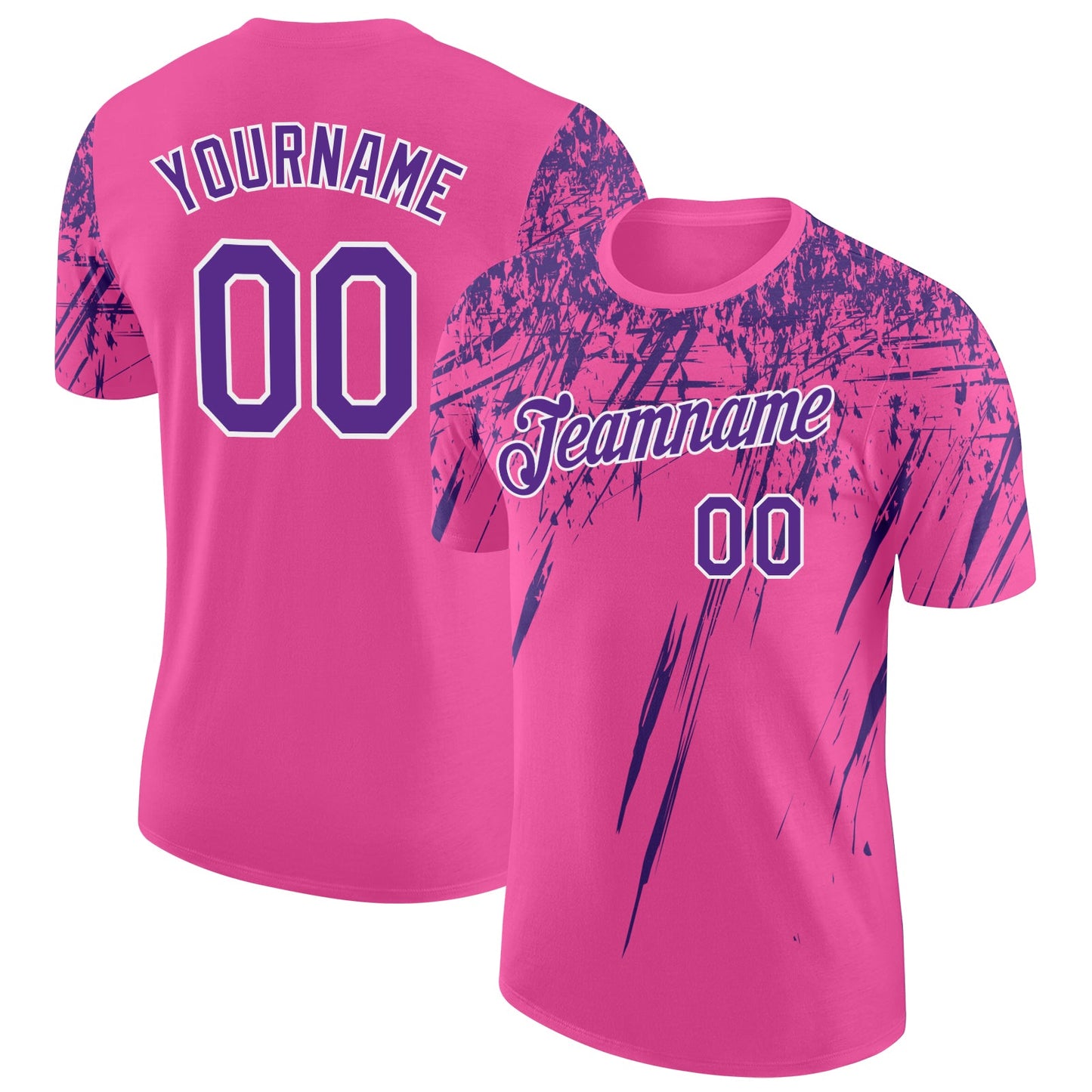 Custom Pink Purple-White Distressed Scratch Brush Stroke Performance T-Shirt - Main View