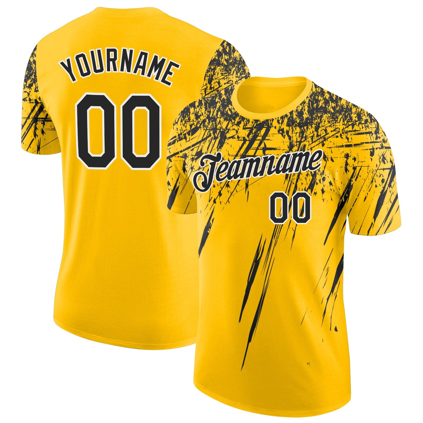 Custom Yellow Black-White Distressed Scratch Brush Stroke Performance T-Shirt - Main View