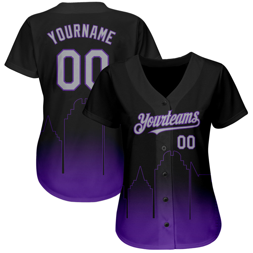 Custom Black Gray-Purple 3D Sacramento City Edition Fade Fashion Authentic Baseball Jersey view 2