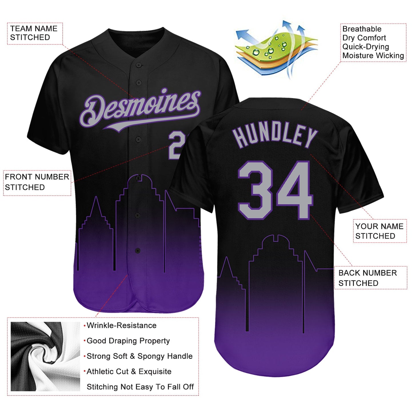 Custom Black Gray-Purple 3D Sacramento City Edition Fade Fashion Authentic Baseball Jersey view 3